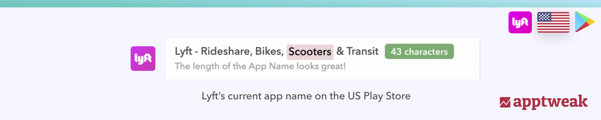 Lyft app name on the US Play Store